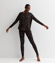 New Look Tall Black Soft Touch Pyjama Set with Metallic Star Print